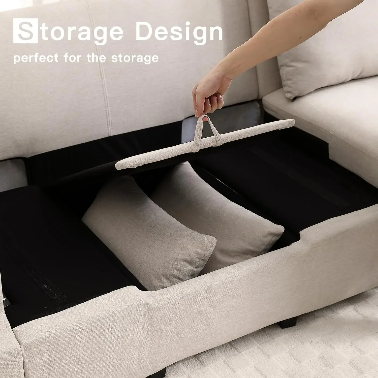 Sofá secional, sofá conversível em forma de U, secional modular com 2 otomanos para sala de estar, 6 lugares (103 polegadas, bege)