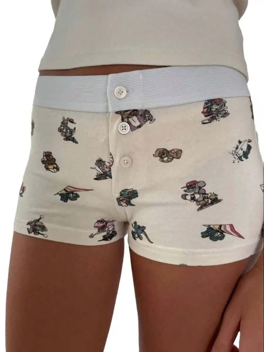 

Women Low Waist Button Closure Printed Lounge Shorts Sleepwear
