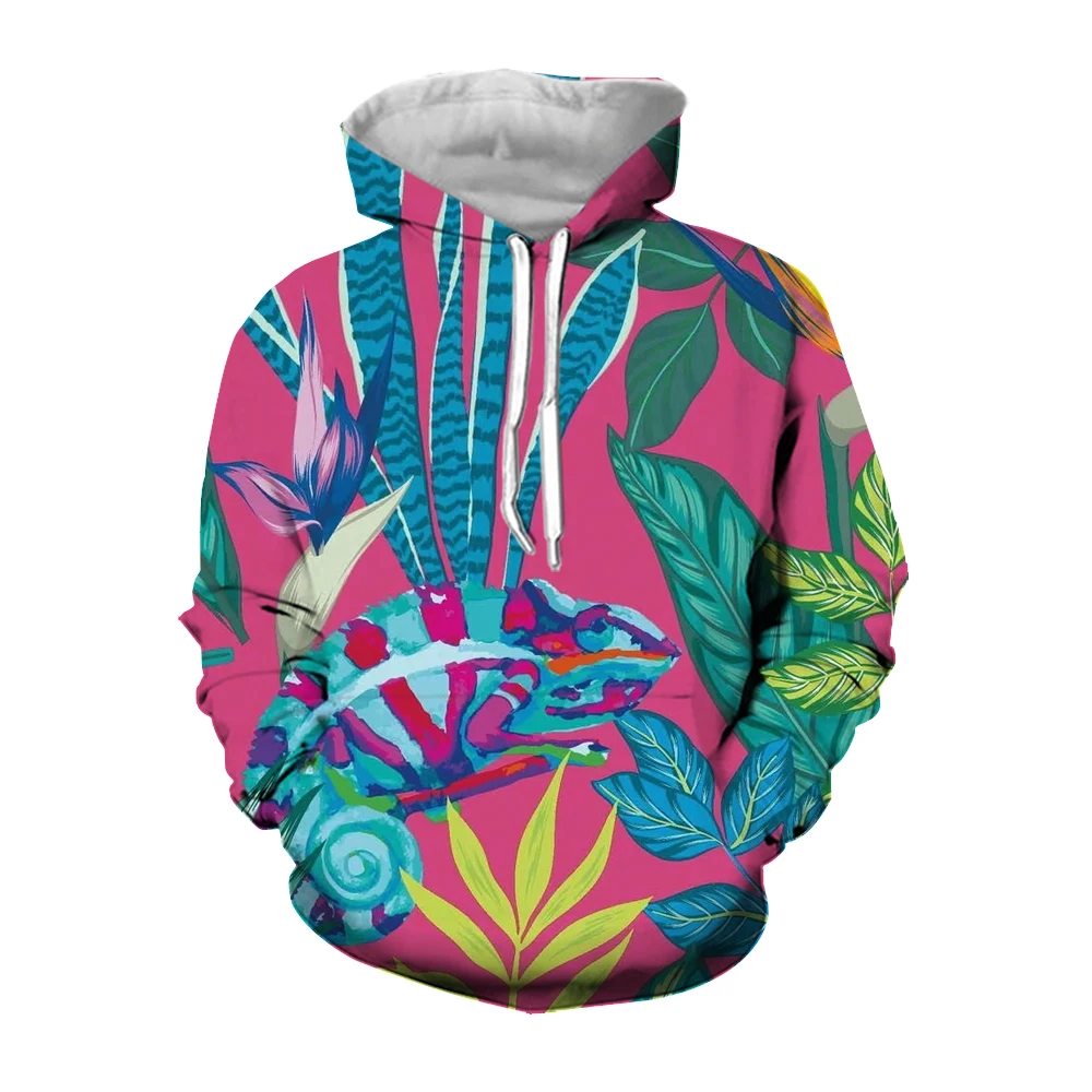 Jumeast 3D Floral Leaves Printed Animal Frog Men Hoodies Vintage YK2 2000s Aesthetic Hooded Sweatshirts Kangaroo Pocket Clothing