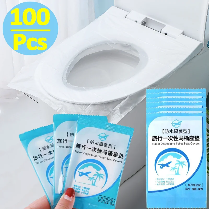 

100/10 Pcs Disposable Toilet Seat Mats Portable Waterproof Non Slip Safety Toilet Seat Pads Travel Camping Bathroom Accessiories