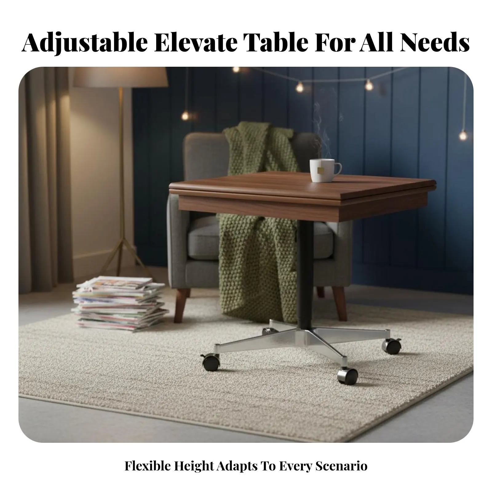 

C-Shaped Rolling Table Height-Adjustable Living Room Furniture Multi-Functional Space-Saving Design for Home Workers, Adults