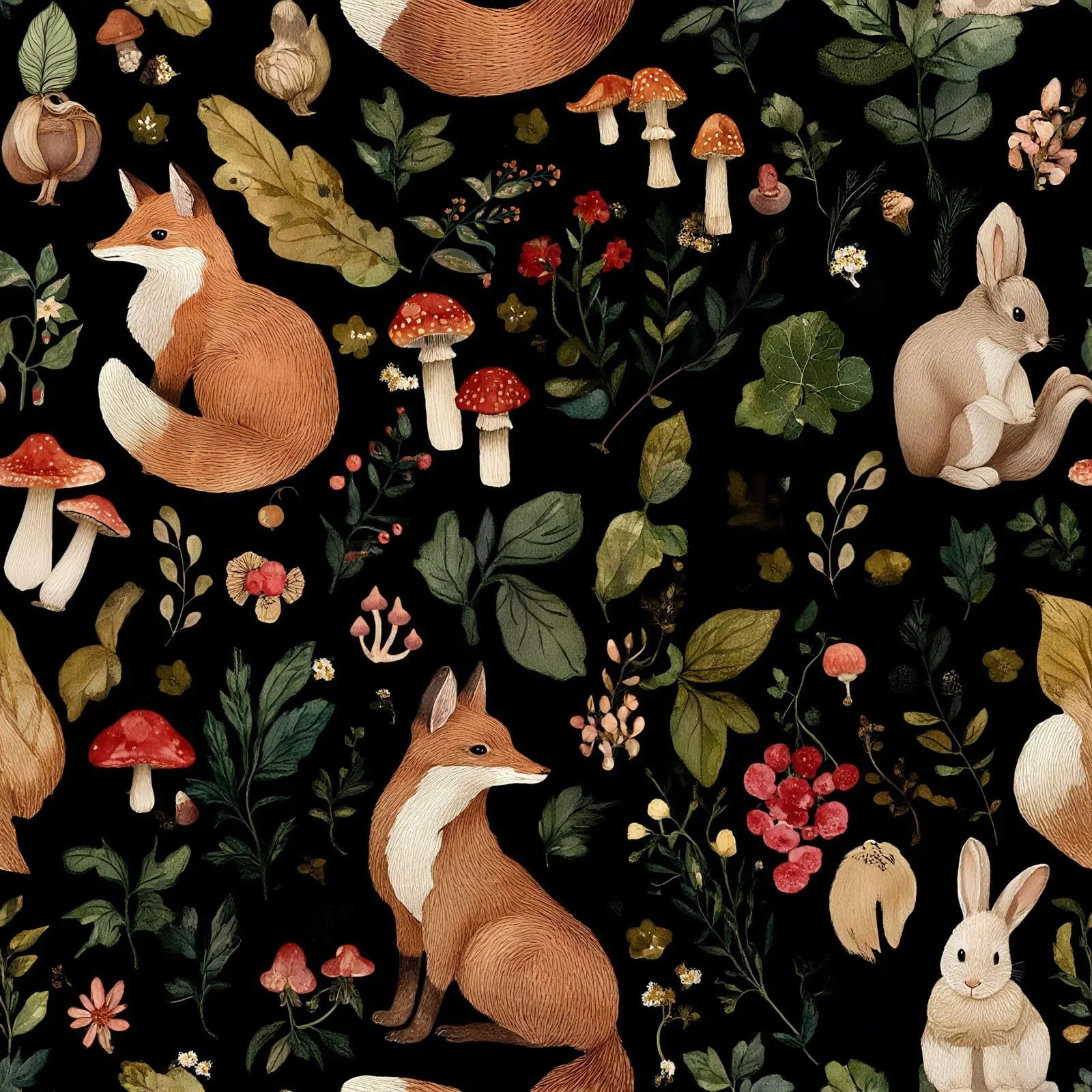 Woodland Animal Self Adhesive Wallpaper Fox Rabbit Mushroom Peel and Stick Wall Decor Sticker for Nursery Cabinet Renovation
