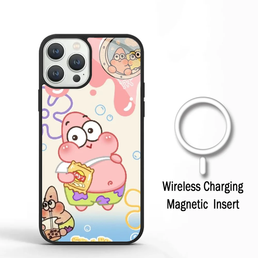 Funny S-SpongeBobs Pinch Butt Couple Phone Case For IPhone 11 12 13 14 15 Plus Pro Max Mirror Acrylic Cover For Magsafe