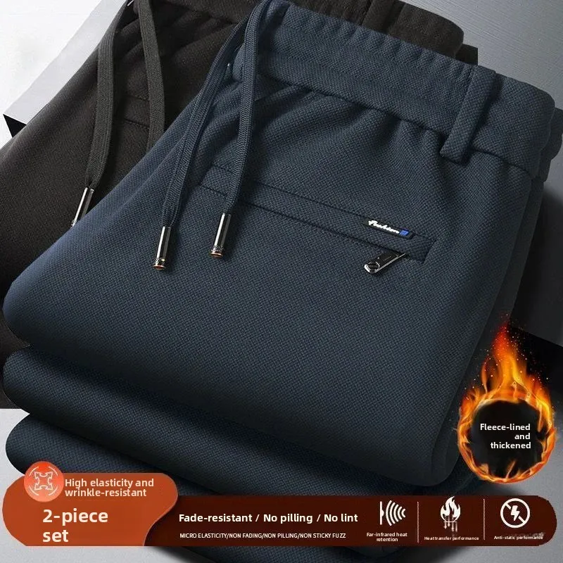Men's Winter Work Pants Casual Fleece Lined Construction Site Wearable Business Straight Leg Trousers for Office And Outdoor