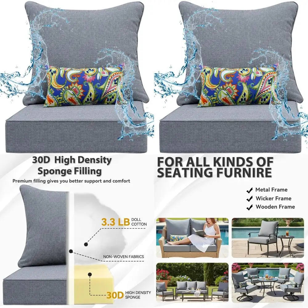 

24x22 Inch Outdoor Patio Seat Cushion Set, Olefin Fabric, Waterproof & Fade-Resistant, Removable Covers