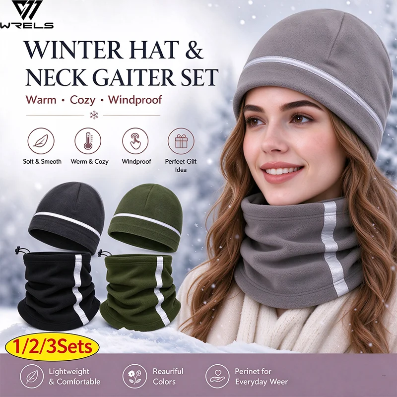 Reflective Polar Fleece Neck Warmer Adjustable Winter Neck Cover Multifunctional Skiing Cycling Neckerchief Warm Outdoor Cap