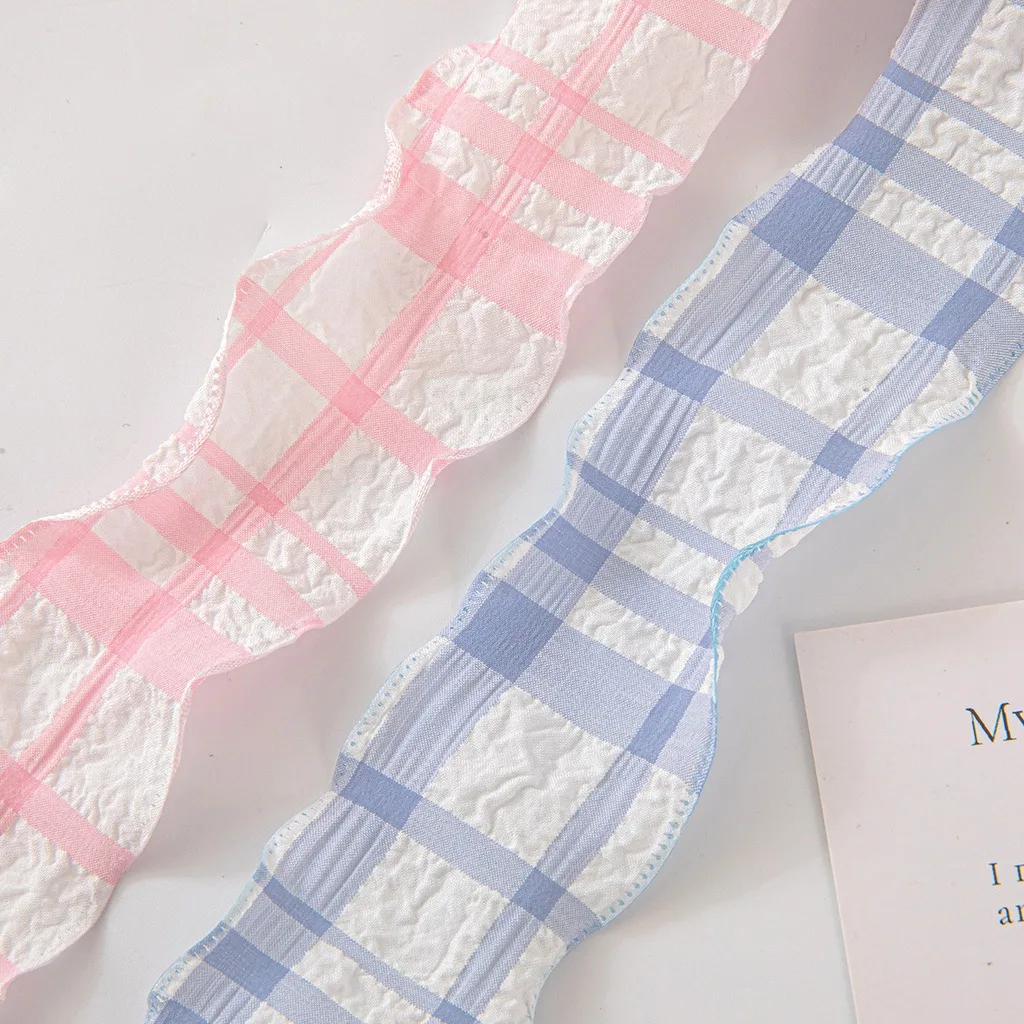 Gingham Ribbon Versatile Elastic Ruffled Ribbon Puffed Check Ribbon Ruffled For Cake Packaging Diy Hair Accessories Handcrafted