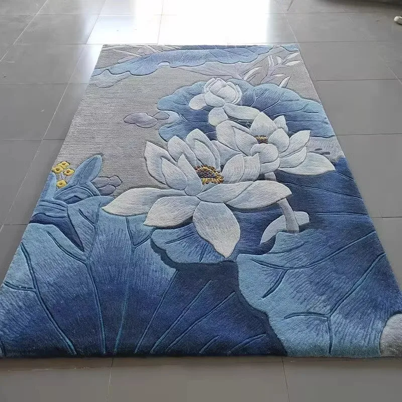 

Handmade pure wool carpet European pastoral flower coffee table bedroom carpet thickened New Zealand wool full carpet