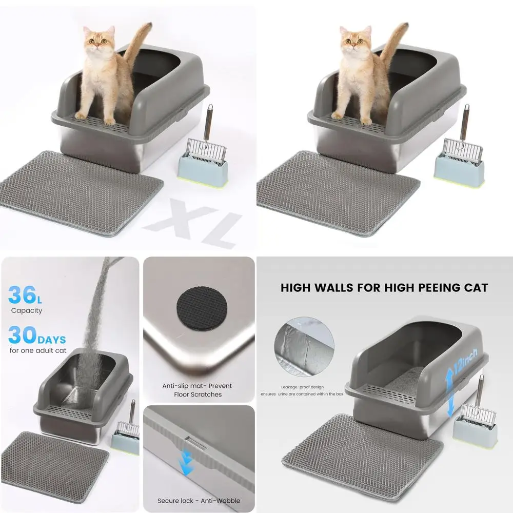 

Extra Large Metal Cat Litter Box with Lid - High-Sided, Anti-Splash, Odor-Free, Easy Clean