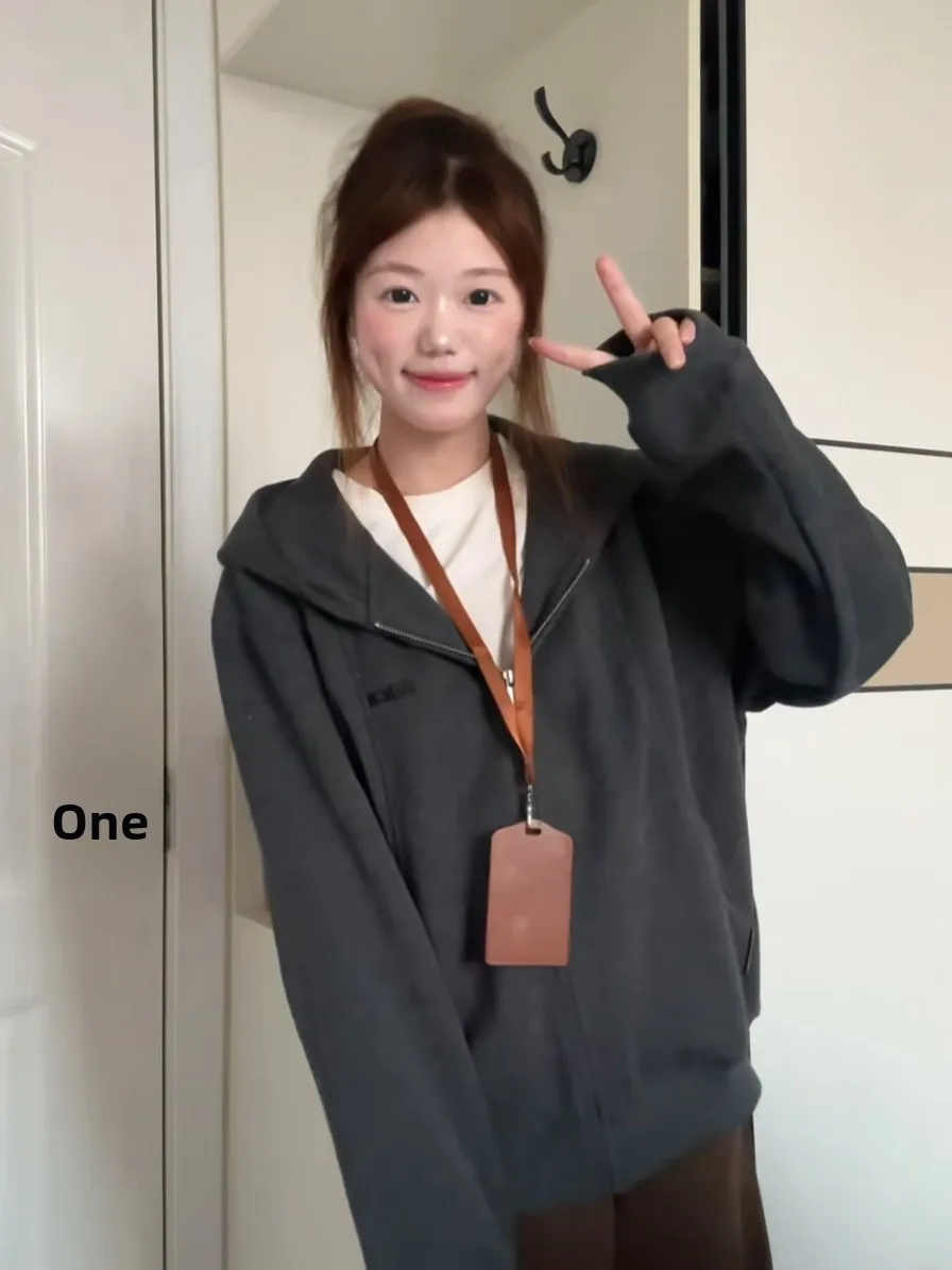 Retro American Embroidered Open Cardigan Hoodie Women's Loose Casual Style Trendy Brand Spring Autumn Outerwear for Couples