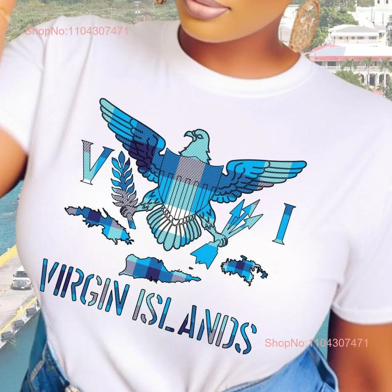 Virgin Islands Blue Madras Flag T Shirt USVI gift vi vacay trip long or short sleeves