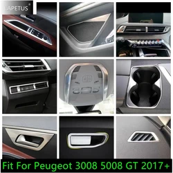 Silver Glove Storage Box / Door Speaker / Water Cup Holder / Air Cover Trim For Peugeot 3008 5008 GT 2017 - 2023 Car Accessories