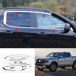 FIT For Ford Ranger 2024 2025 Chrome steel Exterior Window Molding Strip Sill side Cover Trim 10PCS