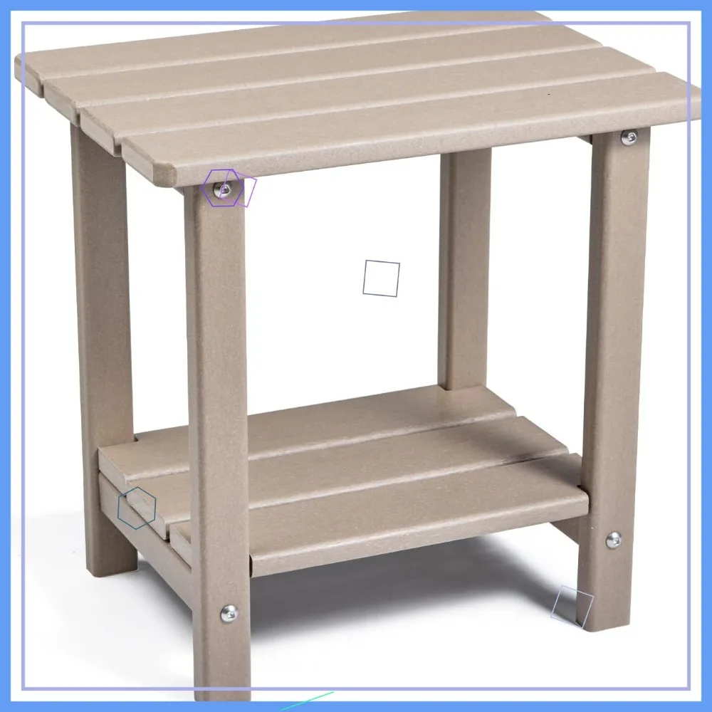

2-Tier Outdoor Side Table, Weather Resistant Patio End Table for Pool or Porch in Grayish Brown