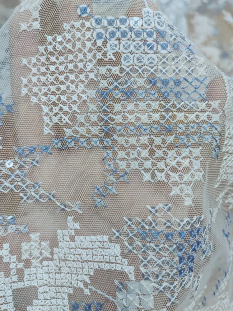 Classic 3D Sequined Beaded Soft Lace Fabric Ideal for Wedding Dresses DIY Clothing Accessories Perfect for Decorating Garments
