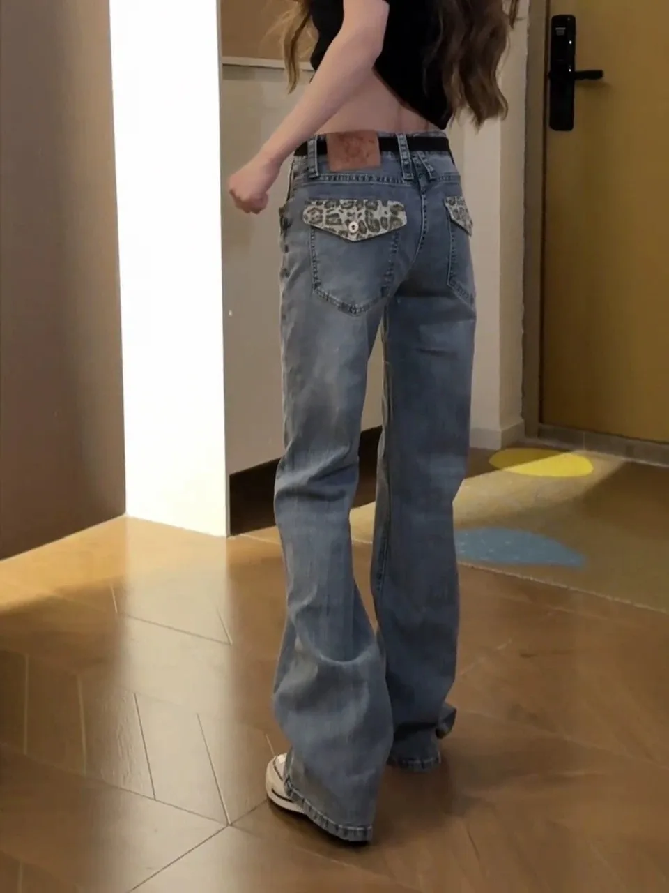 

plus Size American Retro Low Waist Flared Denim Jeans Women's New Style Sexy Slim Fit Casual Slimming Floor Length Straight L...