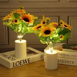 LED Sunflower Lamp Night Simulation PU Tulip Flower Atmosphere Bouquet Desk Light for Home Room Table Decoration Lamp Gift