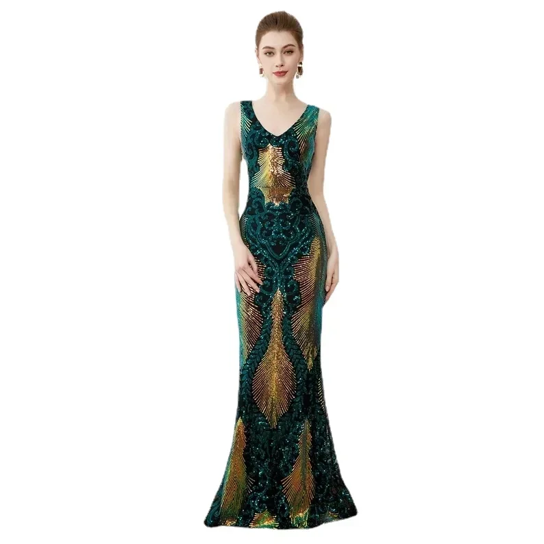 Neue Frauen Gatsby Kleid Cocktail Meerjungfrau Gatsby Kleid 1920s Flapper Cocktail Meerjungfrau langes Abendkleid (grün/gold/rot/schwarz)