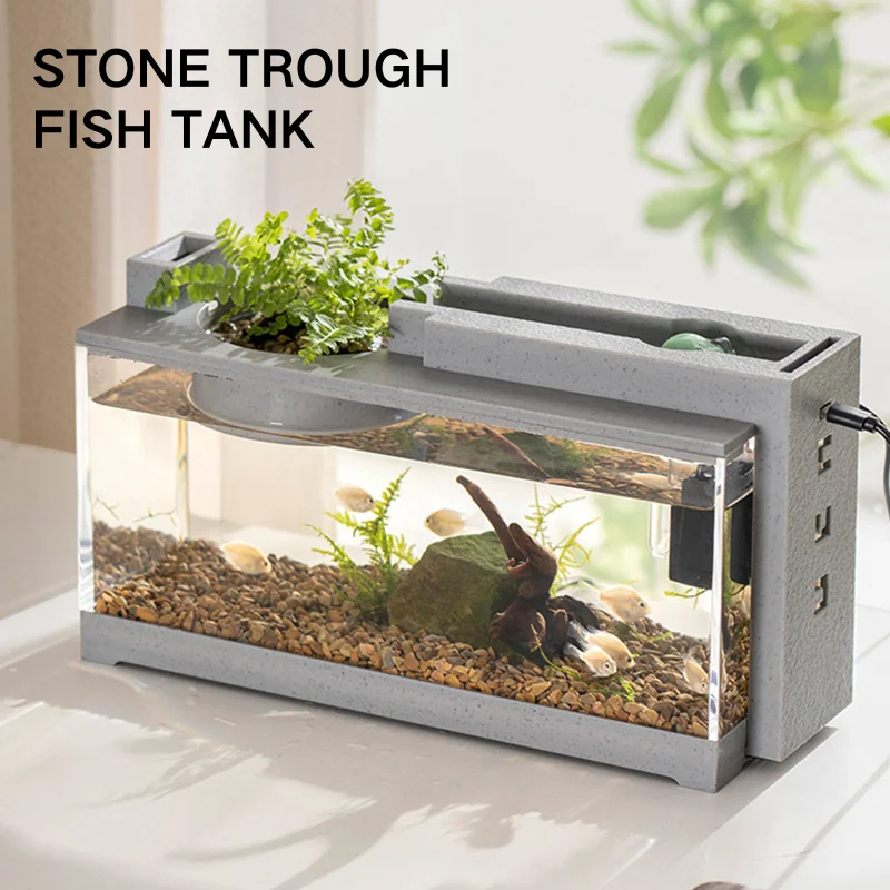 

Creative Imitation Stone Fish Tank Landscape Water Filter Silent Aquarium Desktop Decoration with Flowing Water Feature Fishbowl