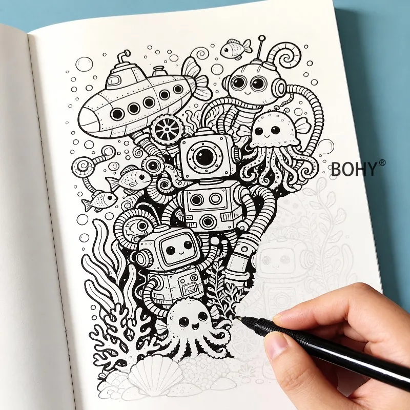 1 Intensive Mecha Copying and Coloring Book, Adult Decompression and Coloring Entertainment, Youth Science Painting Practice