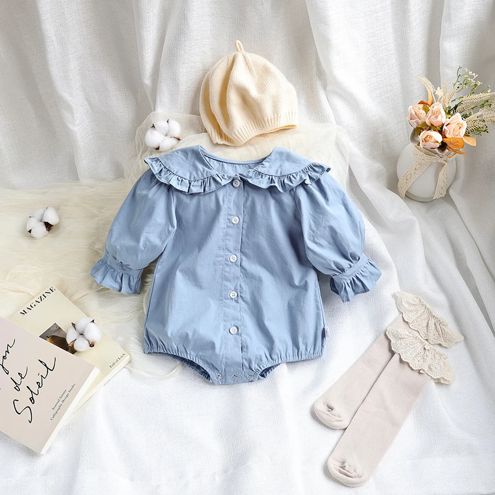 MILANCEL Baby Clothing Peter Pan Collar Girls Bodysuit Ruffle Sleeve Infant Clothes