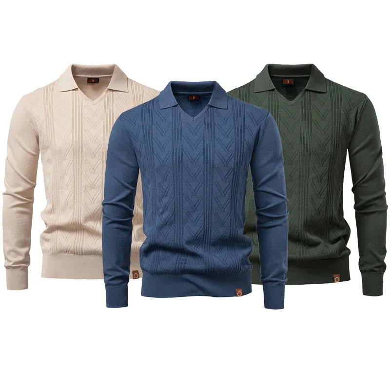 

High Quality Autumn And Winter New Men's Sweaters Men's Pullover Sweaters Solid-color V-neck Knitted Sweaters Men's Polo Shirts