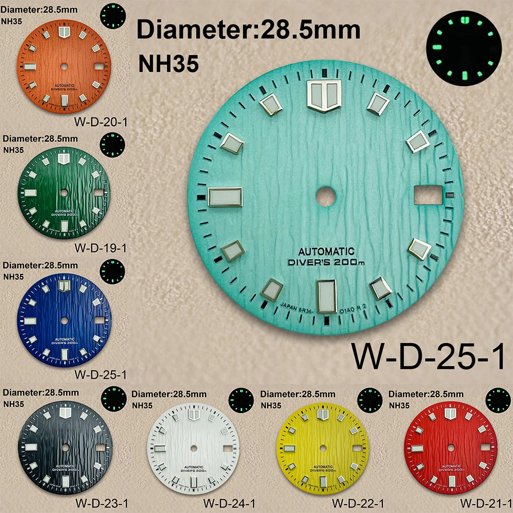 

28.5mm S Logo Marine Glacier Diver's Dial Suitable For NH35/NH36 Movement Green Luminous Watch Modification Accessories