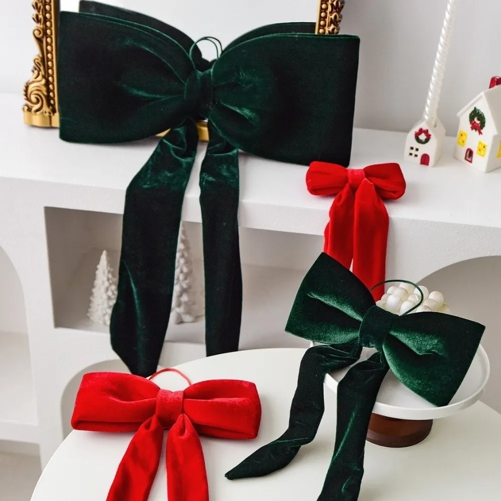 

Flocking Christmas Bow Decoration Red Green Soft Large Bow Decor Butterfly Giant Bow Hanging Bowknot Mall Atmosphere