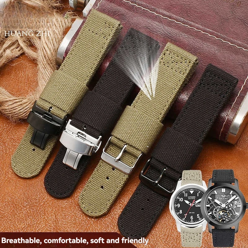 For Hamilton Khaki Field Seiko No. 5 thickened canvas strap, men's and women's nylon bracelet 18 20 22mm