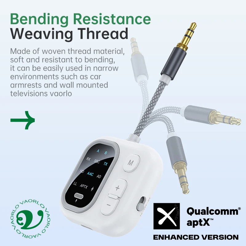 2 in 1 aptX-Adaptive AD/HD/LL AAC Bluetooth Audio Transmitter Receiver 3.5MM AUX HiFi Music Multipoint Airplane Wireless Adapter