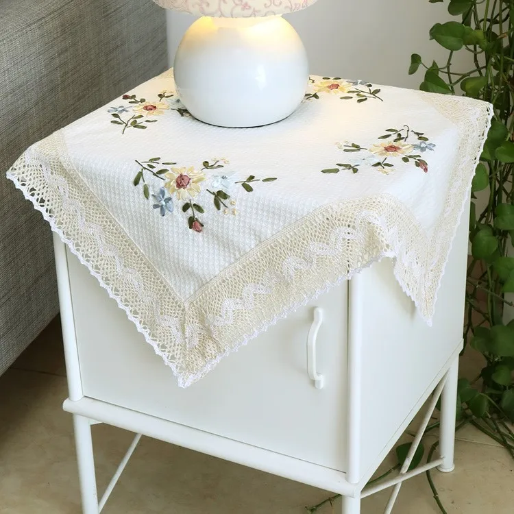 

Cotton Linen Dustproof Cover Cloth for Bedroom Cabinet Microwave Oven Refrigerator Lace Square Scarf Country Style Window Cab...