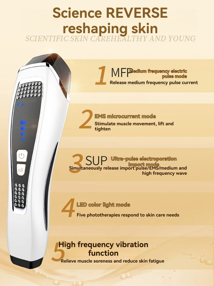 Dispositivo di bellezza a impulsi facciali a microcorrente Collo e viso Rafforzamento e sollevamento Photon Ringiovanimento della pelle Cura della bellezza Massa vibrante