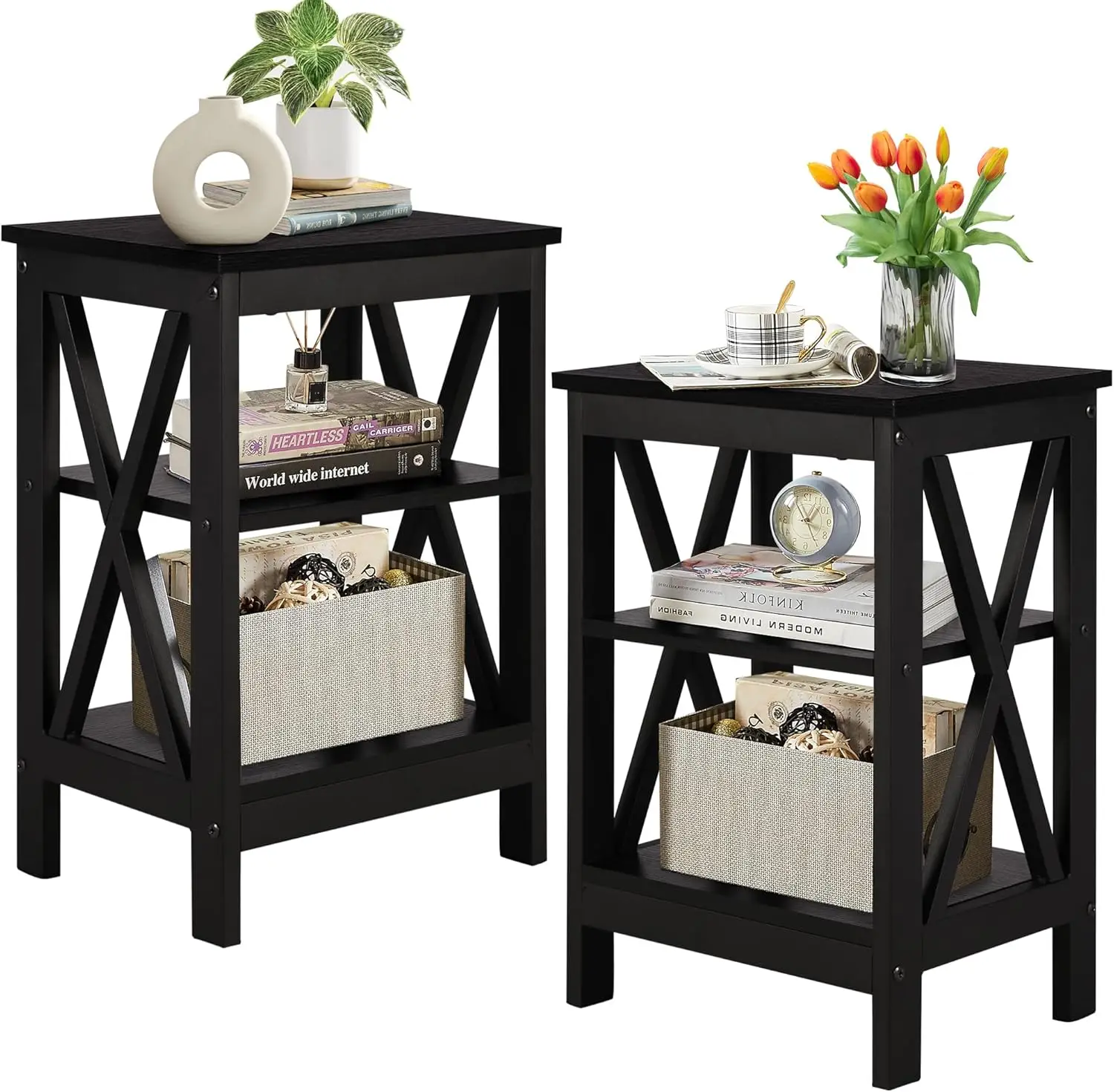 

Modern Nightstands X-Design Side End Table Night Stand with Storage Shelf for Bedroom,Living Room,