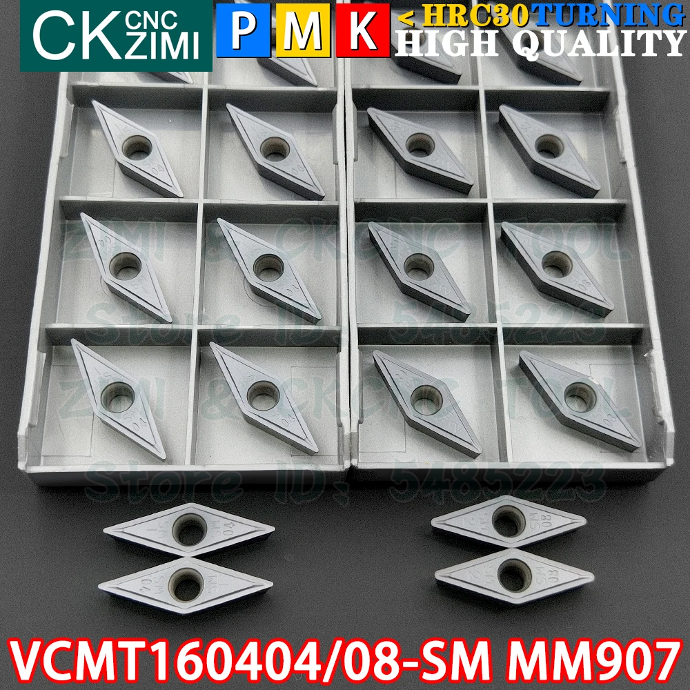 VCMT160404-SM MM907 VCMT160408-SM MM907 คาร์ไบด์แทรกภายนอกหมุนแทรกเครื่องมือ VCMT 1604 VCMT1604 CNC เครื่องกลึงโลหะเครื่องตัดเครื่องมือ