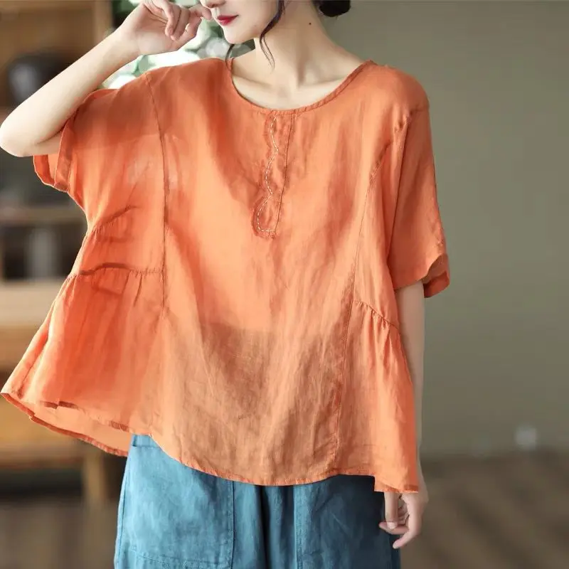 

Легкая и женская футболка с короткими рукавами, свободная рубашка большого размера в стиле ретро