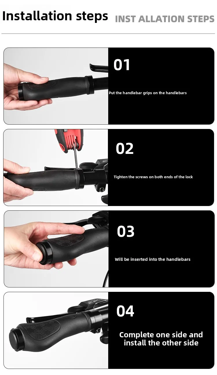 Ein Paar Fahrradlenkerüberzüge, faltbare Gummi-Co-Griffe, lange und kurze ergonomische beidseitig verriegelbare Griffe – Detail 13