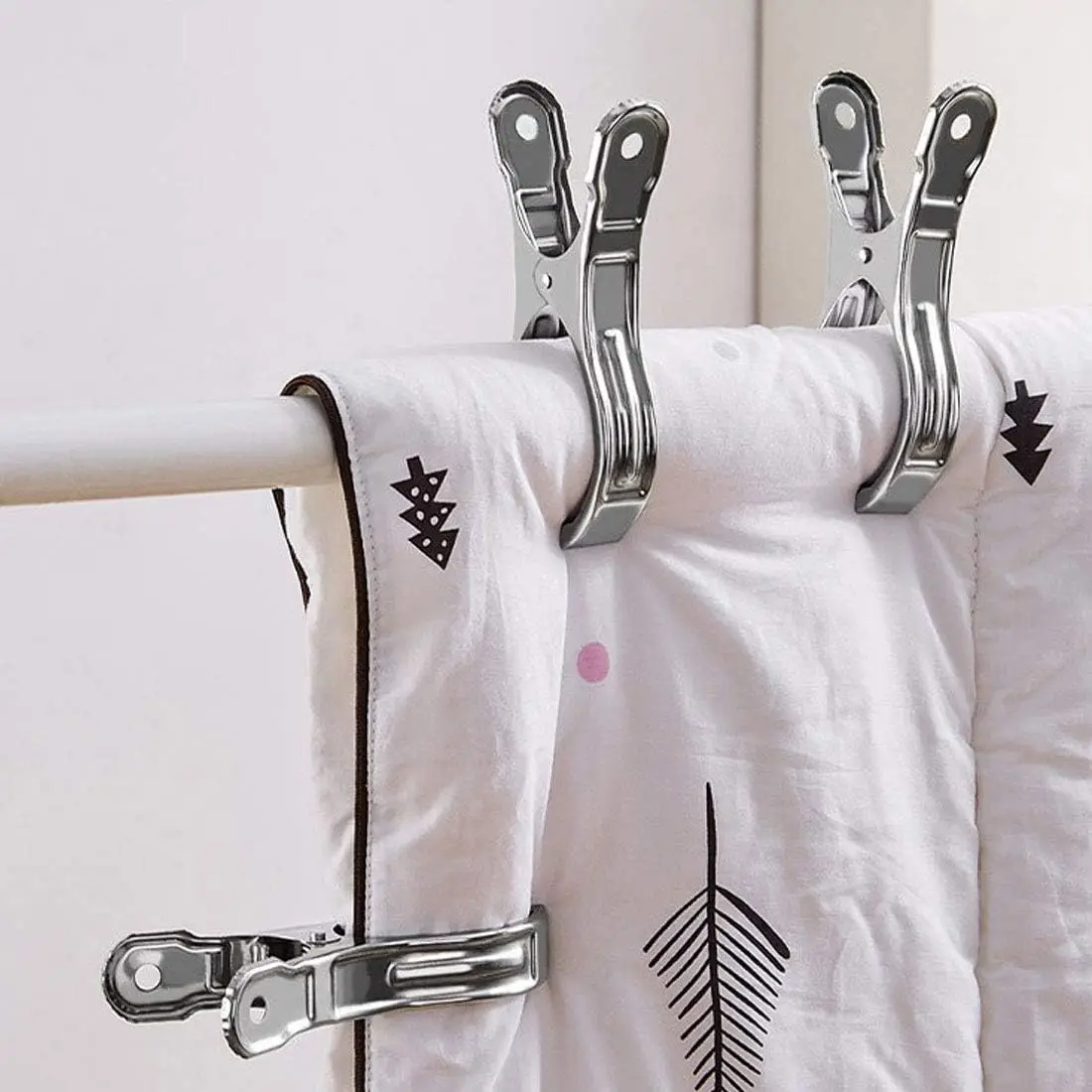 Stainless Steel Windproof Clothes Drying Clamp Outdoor Quilt Fixer Household Clothes Hanger Fixed Buckle Large Clamp