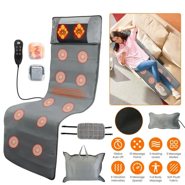 

Electric Massage Mat with Heat, Vibration, Neck Pillow – 10 Modes