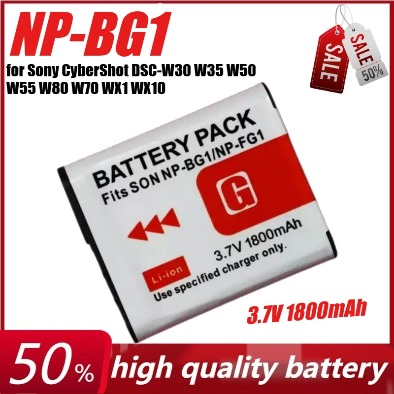

3.7V 1800mAh NP-BG1 Digital Camera Battery for Sony CyberShot DSC-W30 W35 W50 W55 W80 W70 WX1 WX10 HX9V H10 H20 H50 H55 H70 H90
