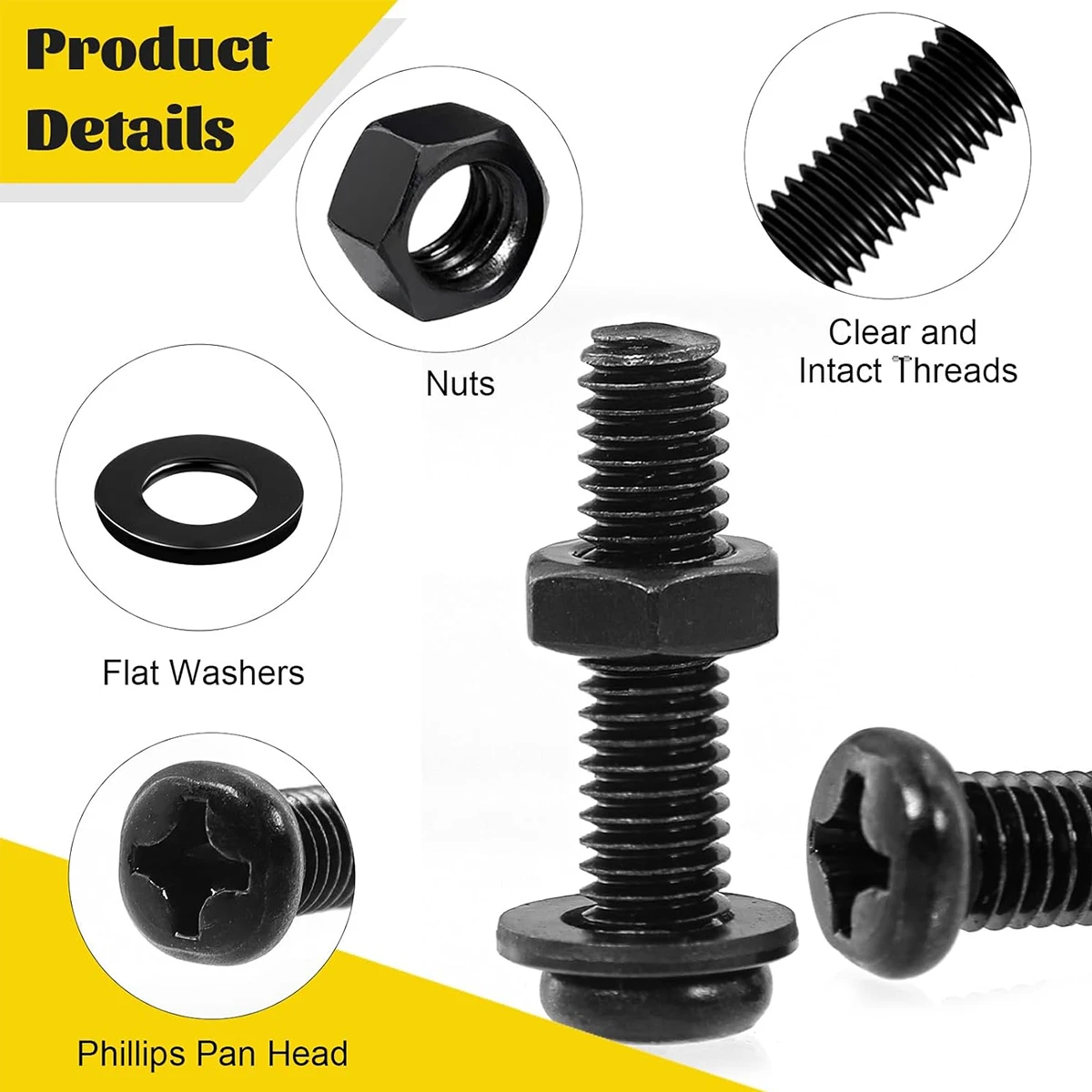 225 قطعة M4 M5 M6 الصف 8.8 الكربون الصلب عبر الجوز ومجموعات الترباس