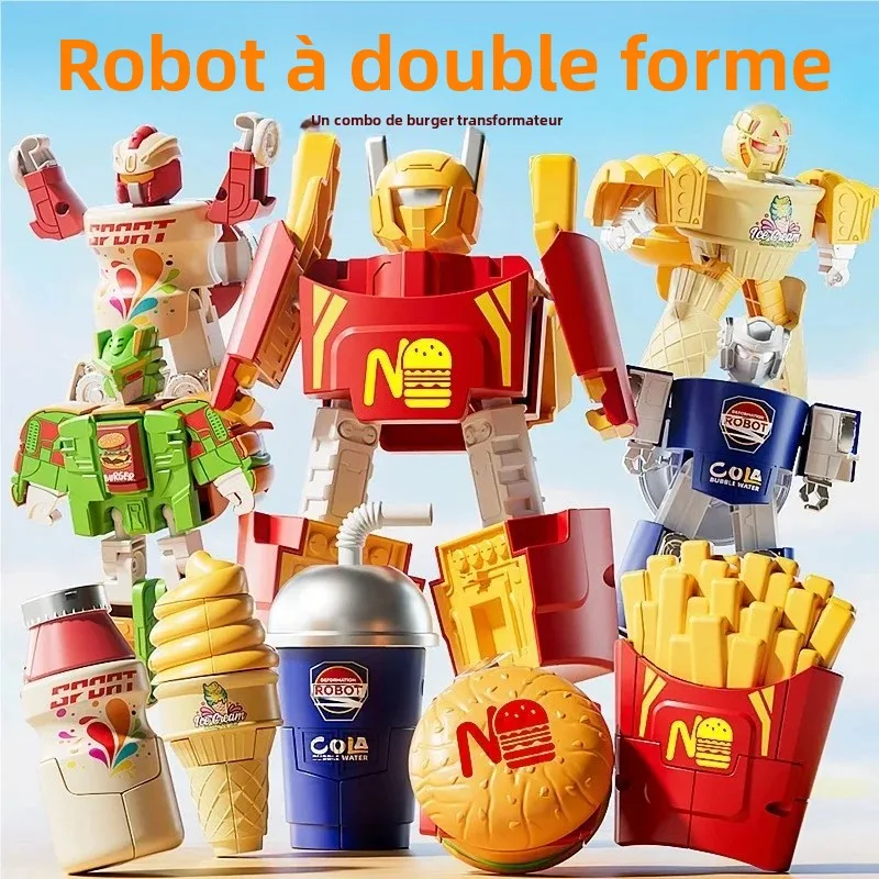 Robot jouet transformable en forme de nourriture, figurines déformables double forme : hamburger, frites, cola, crème glacée, cadeau créatif pour enfants