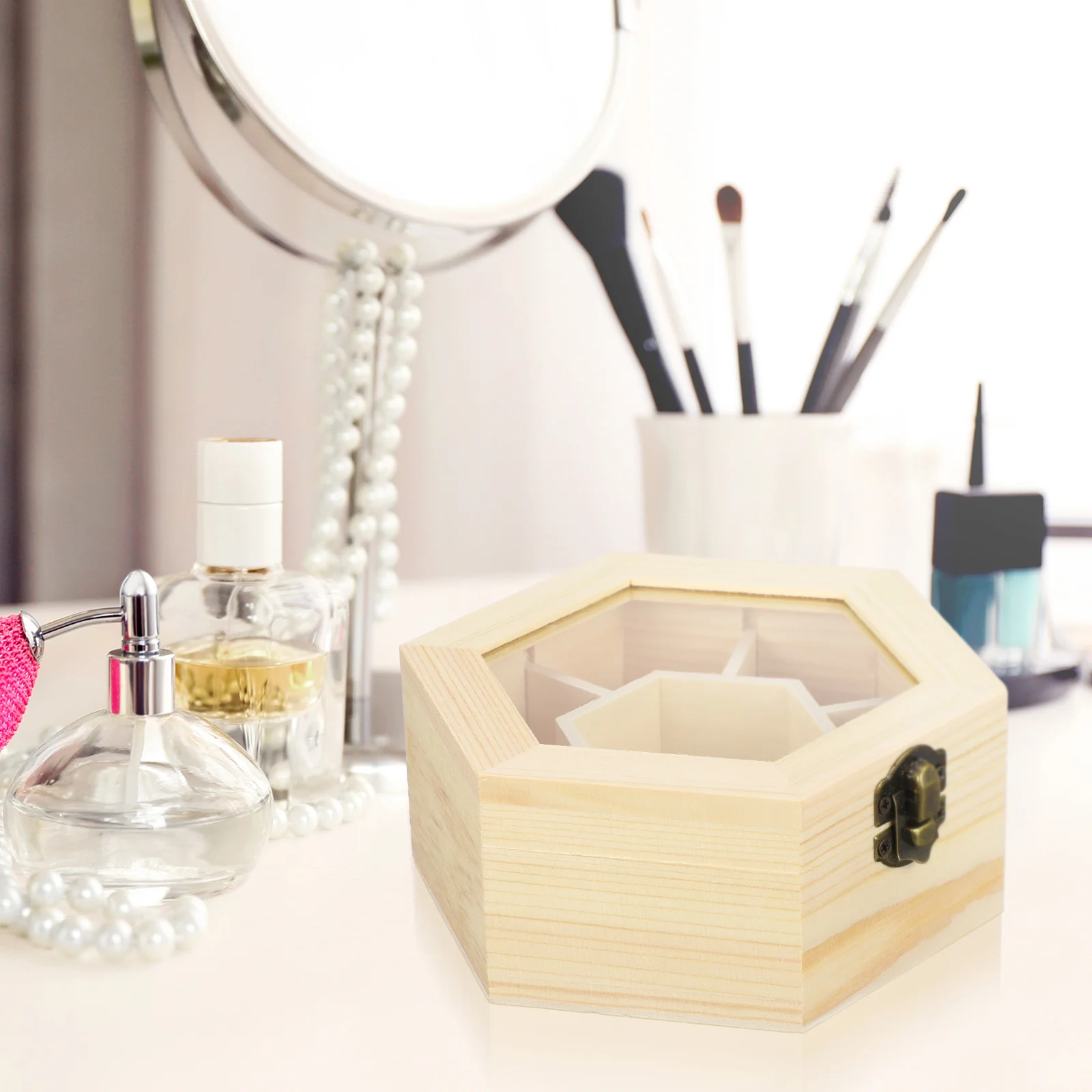 Hexagon Jewelry Box Mold Wooden Diy Storage Box For Earrings Rings Beads Small Organizer Handmade Jewelry Packaging Display Tool