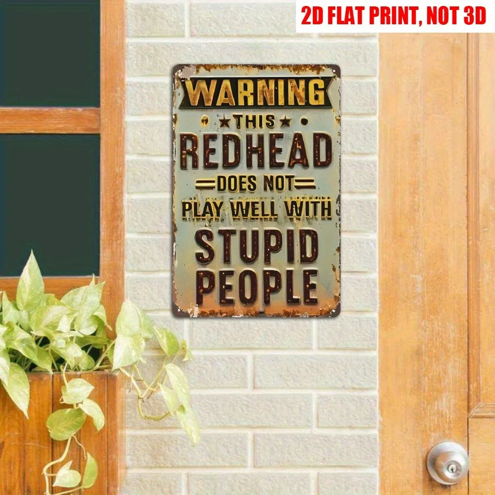 Vintage Redhead Warning Metal Tin Signs Humorous Wall Decor Funny Home Bar Art Metal Sign