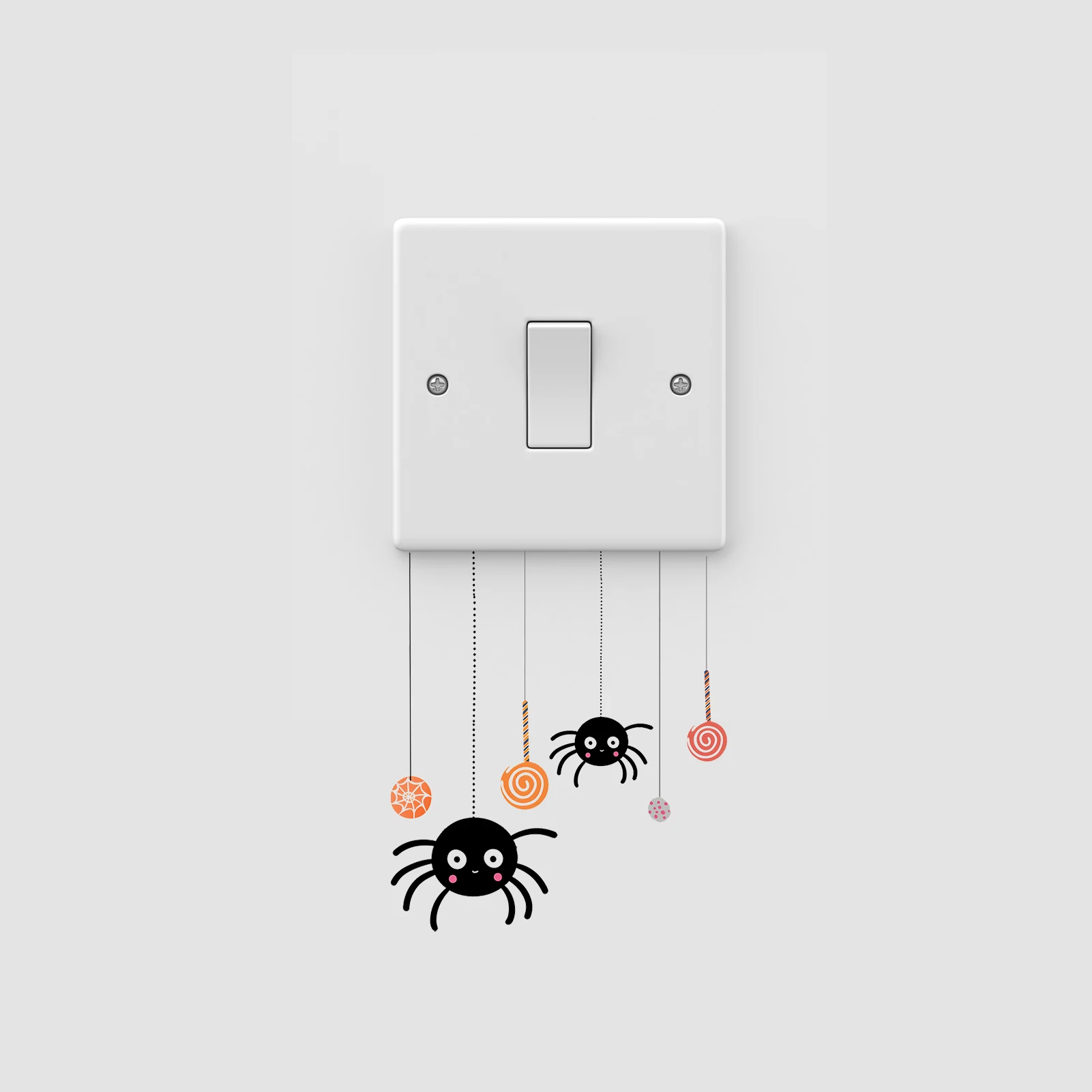 Multi Styles Halloween Light Switch Wall Sticker Black Spider Web Hanging Spider Pumpkin Witch Decal for Halloween Decor