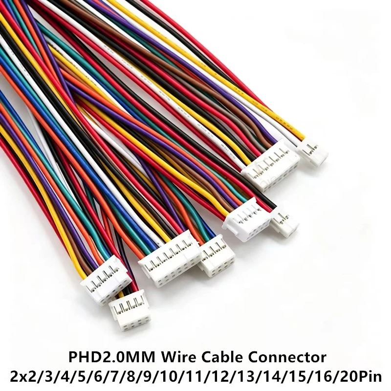 5Pcs PHD2.0 PHD 2.0MM Wire Cable Connector 2x2/3/4/5/6/7/8/9/10/11/12/13/14/15/16/20 Pin Pitch Female Plug Socket 10cm 20cm 30cm