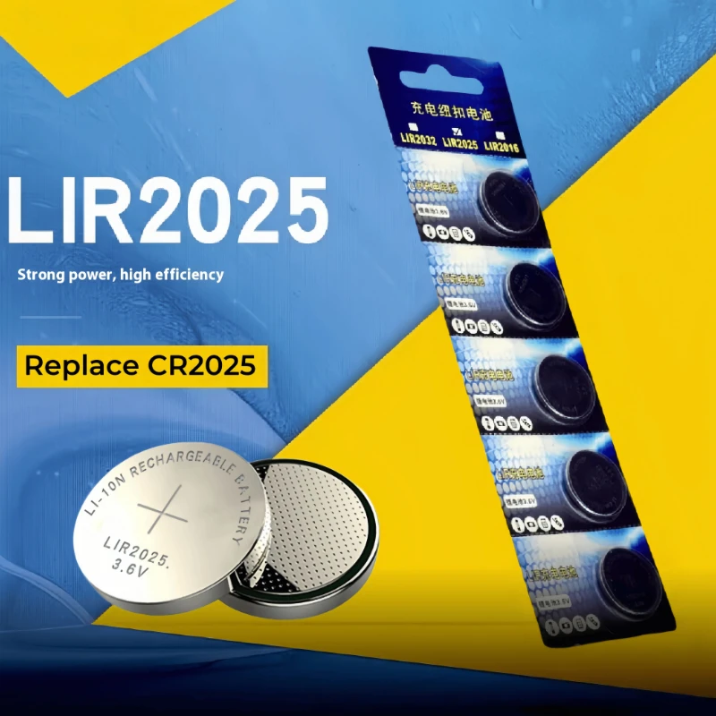 

LIR2025 Rechargeable Battery 5PCS, Replace for CR2025 ML2025 3.6V Lithium Coin Cell for Keyless Remote, Watch, Toys