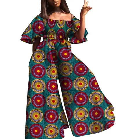 Dashiki afrikansk jumpsuit eleganta vida benbyxor för kvinnor Ankara Kente Romper Off Shoulder Ankara topp stretchig outfit WY10555 12 best sales Ankara-topp - №5