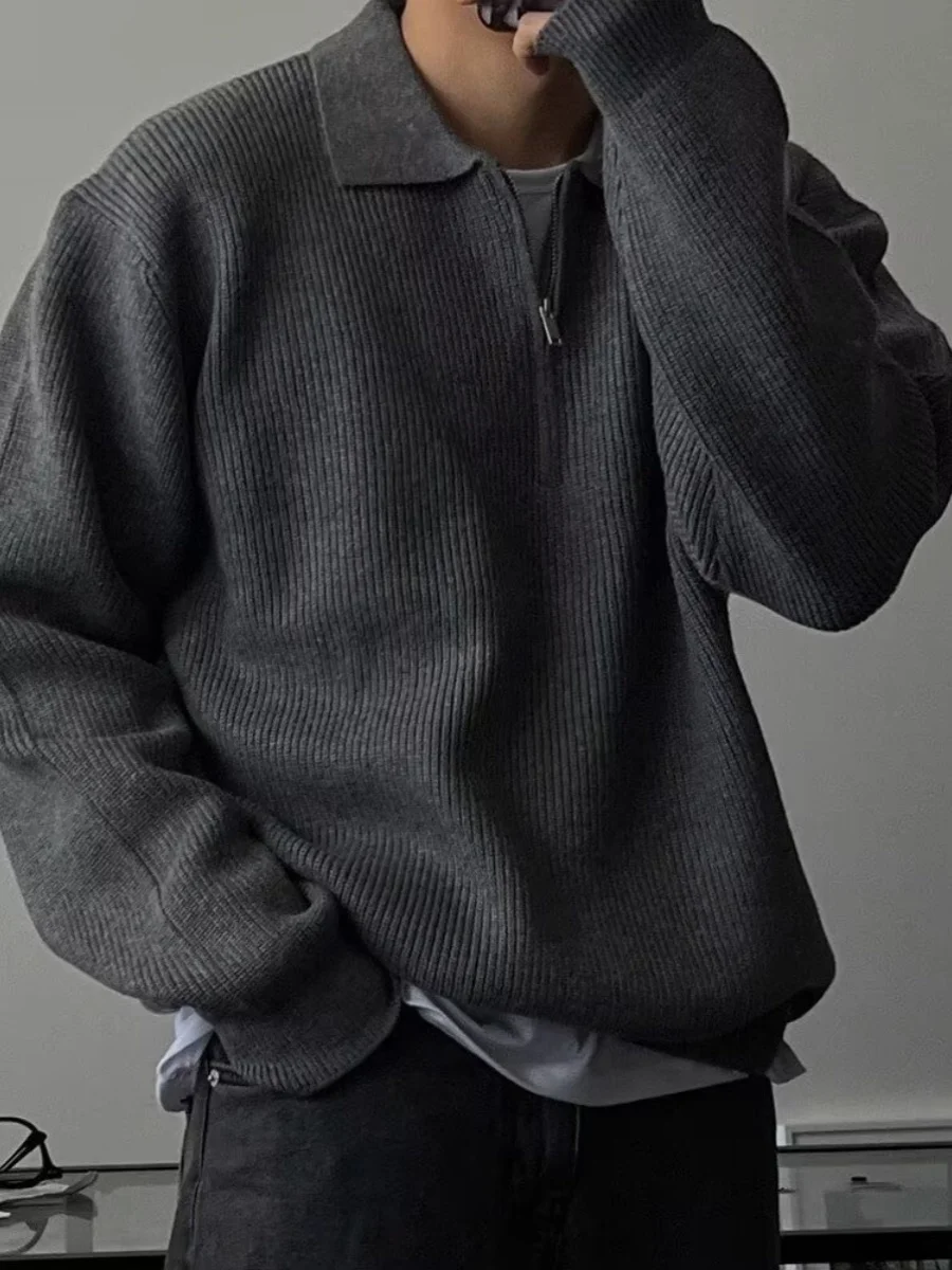 f Felpa con zip in lana lavorata a maglia Ne Casual Colletto rovesciato Abbigliamento da lavoro Sle per giovani uomini Primavera Autunno Stagione Lunga S...