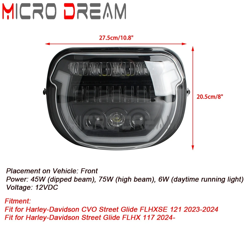 LED Headlight Assembly DRL High/Low Beam E9 E-Mark IP67 Waterproof For Harley Street Glide FLHX 2024 CVO  FLHXSE 2023-2024