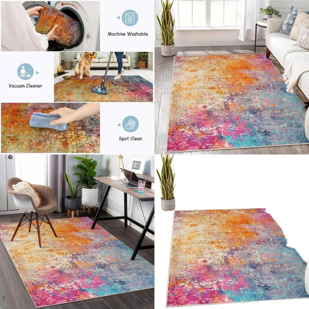

Colorful Soft 5x7 Rugs for Living Spaces, Low Pile, Non-Slip, Stain-Resistant Carpets for Bedrooms, Dining Rooms, Nurseries, Off
